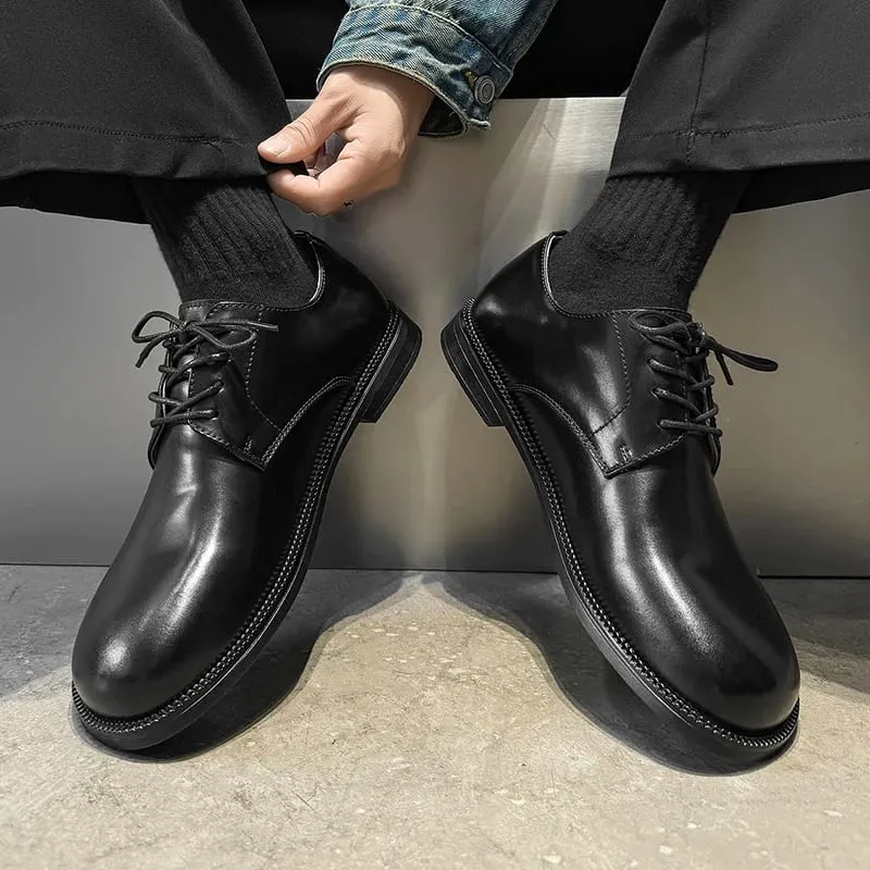 Men Round Toe Lace Up Derby Shoes Retro Simple Non Slip Breathable Comfortable Fashionable Commuting Shoes — image 9