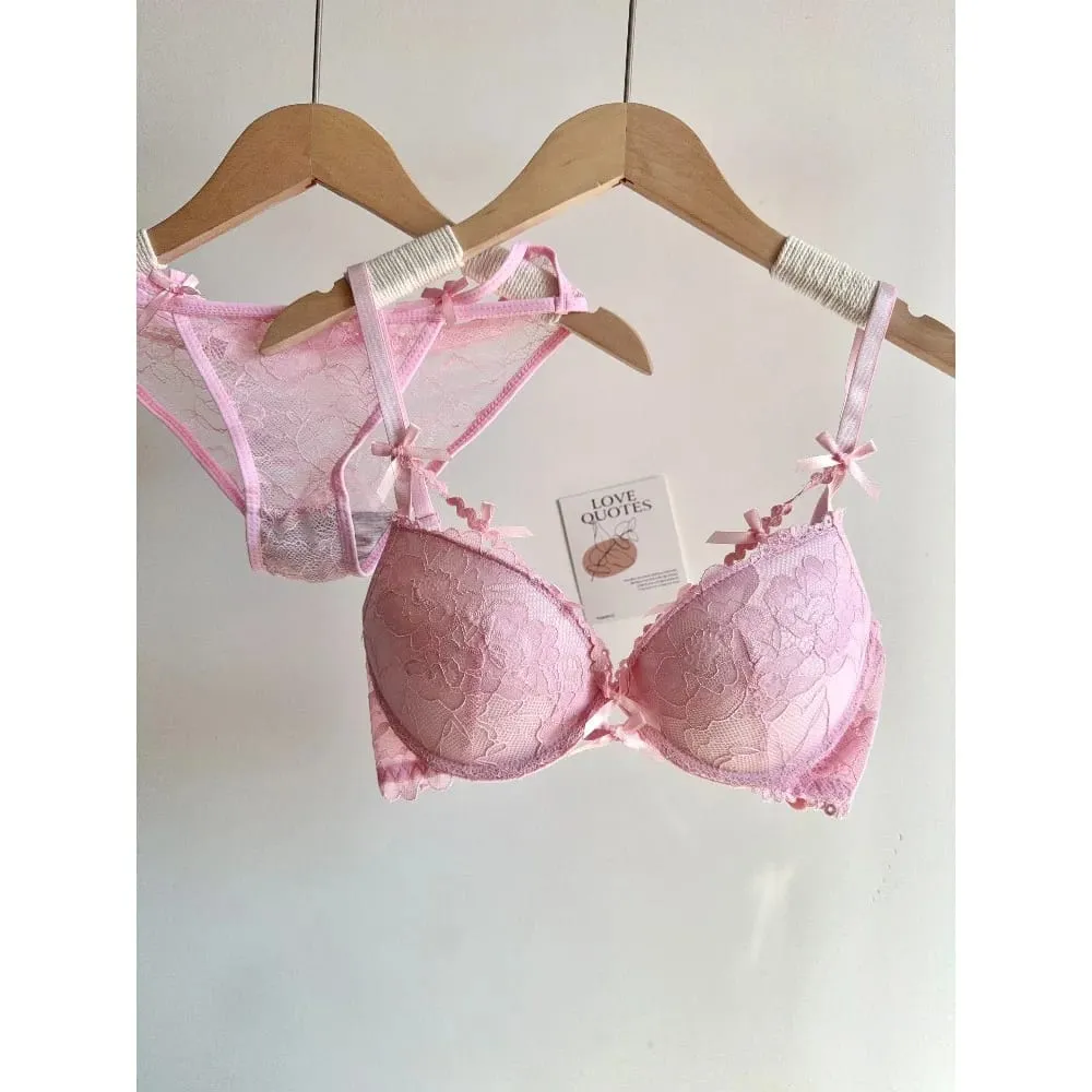 Women Red Lace Bridal Lingerie Set Bowknot Push Up Bra Panty Set Small Chest Gathered Pure Style Party Intimate Wear — image 3