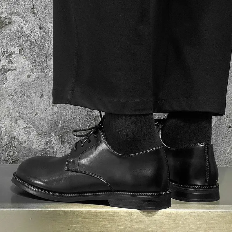 Men Round Toe Lace Up Derby Shoes Retro Simple Non Slip Breathable Comfortable Fashionable Commuting Shoes — image 6