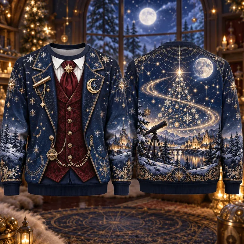 Christmas Fake Suit Tie Sweatshirt Men Vintage Tuxedo Blazer Bow Tie Graphic Crewneck Xmas Pullover Holiday Party Streetwear