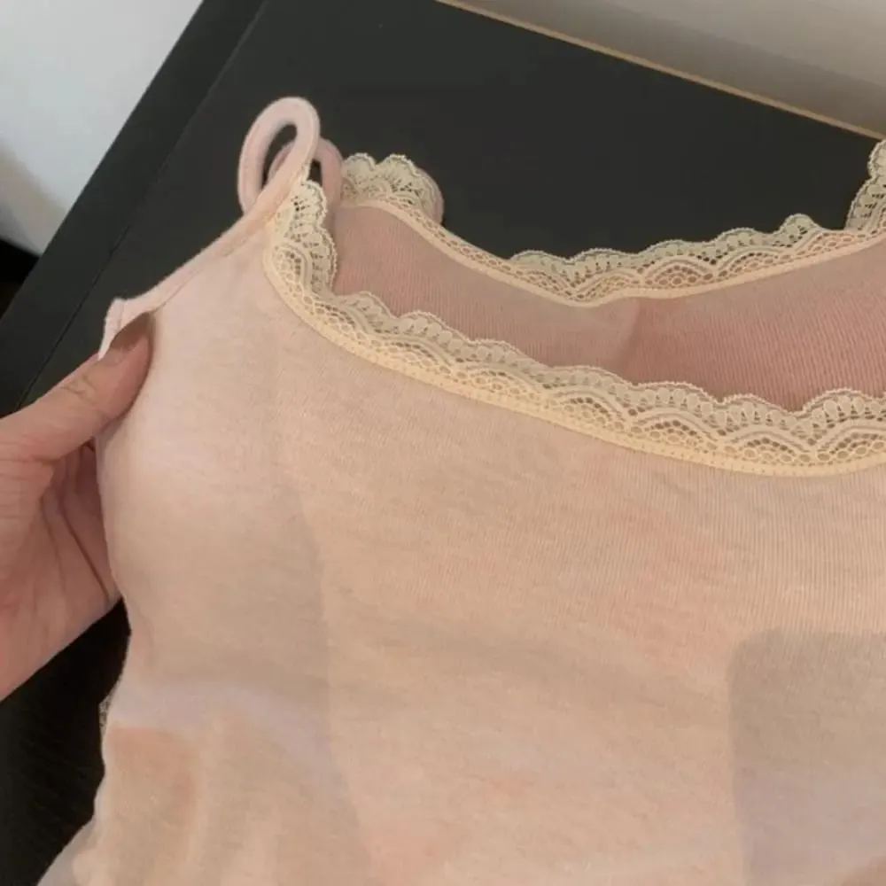 Fashion with Chest Pad Camis Tank Tops Elastic Versatile Lace Tops Integrated Top Warm Undershirt Women Clothes