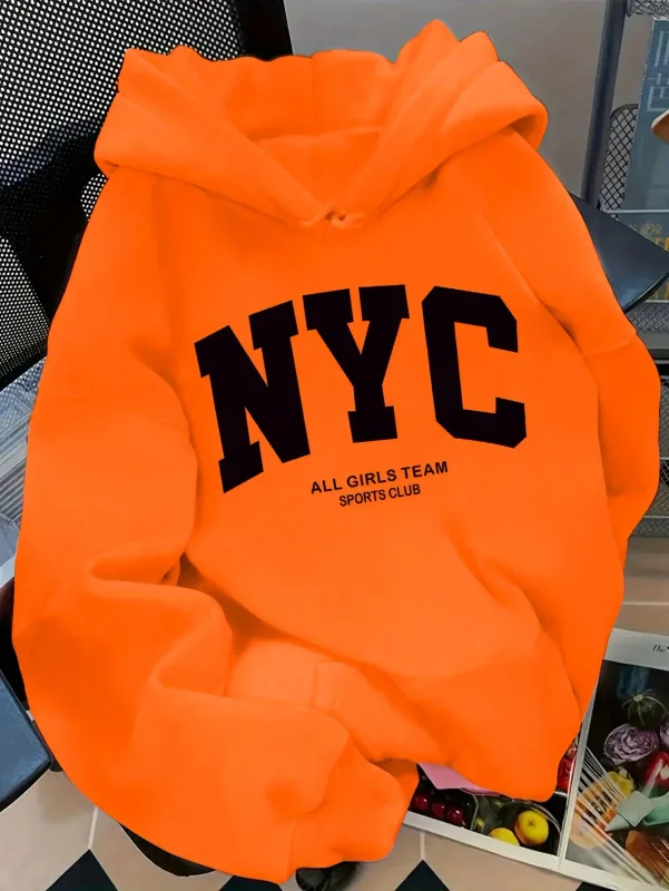 Hoodie Tim New York Biru Laut Nyaman Musim Gugur/Musim Dingin Baru - Pullover Kasual Hoodie Gaya Jalanan Pasangan Lengan Panjang dengan POC