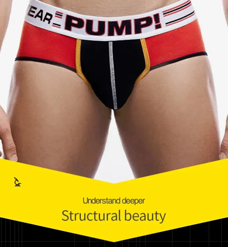 Men's Cotton Color Block Briefs, Pump! Logo Wide Waistband Low Rise Sexy 3D Convex Pouch Underwear 3256813080433415 — image 7