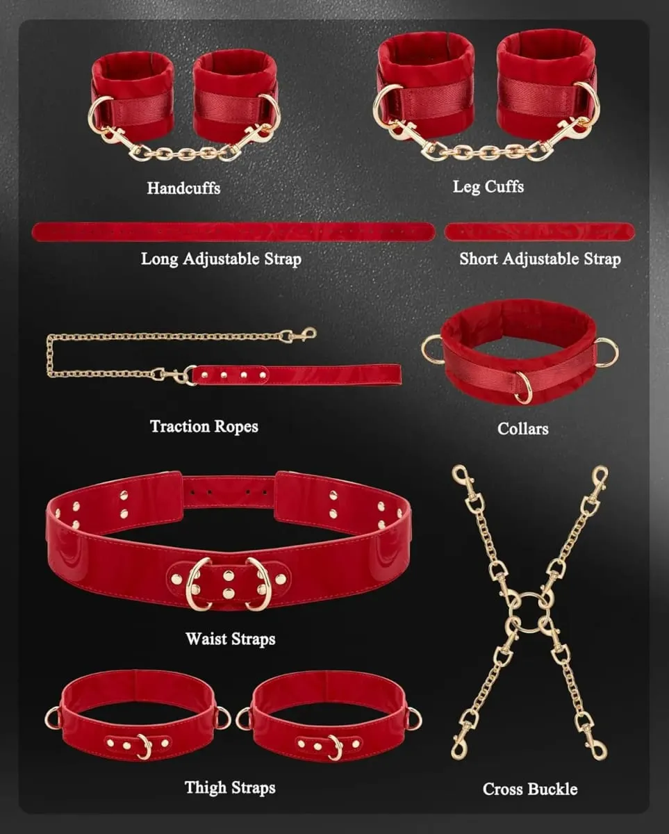 Perhambaan Seks Kit BDSM Sekatan Leher ke Pergelangan Tangan SM Borgol Boleh Laras Pergelangan Kaki Peha Cuff Cross Pinggang Tali Traksi Kolar Rantai — image 5