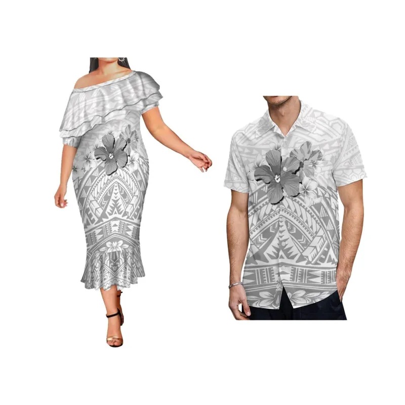 γιορτή της μητέρας Σάλι One Shoulder Fishtail Λευκό Φόρεμα Bodycon Τρομπέτα Γοργόνα Casual Φορέματα Πολυνησιακά γυναικεία φορέματα μεγάλου μεγέθους — image 7