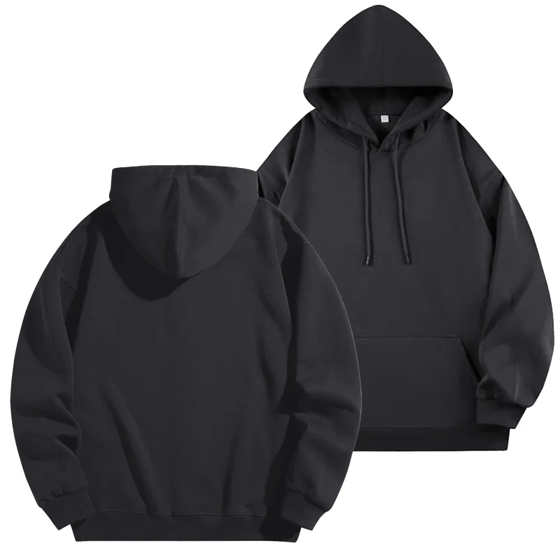 Logo Tersuai DIY Sweatshirt Bertudung Hitam Kapas Tulen Pullover Lengan Panjang Atasan Kasual untuk Lelaki Dan Wanita Fesyen Musim Sejuk Musim Gugur — image 12