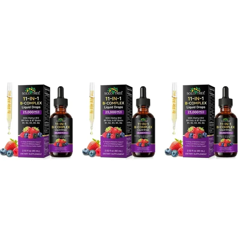 B-Complex Liquid Drops 11 em 1 Metil B12 Folato Biotina para foco energético e fórmula de suporte nervoso cerebral adulto 60ml — image 10