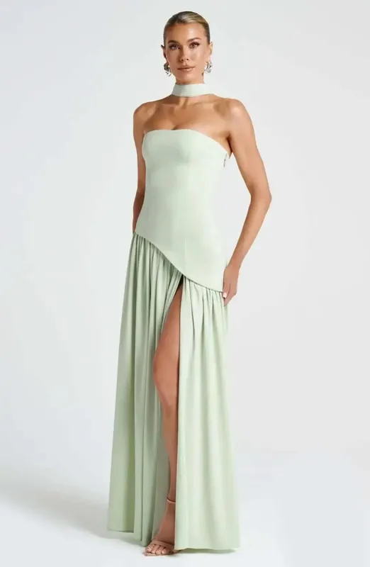 Maxivestido liso empalmado con cinta para mujer, Vestidos largos elegantes sin tirantes y sin mangas con abertura, novedad de 2025, Vestidos de fiesta de verano para mujer