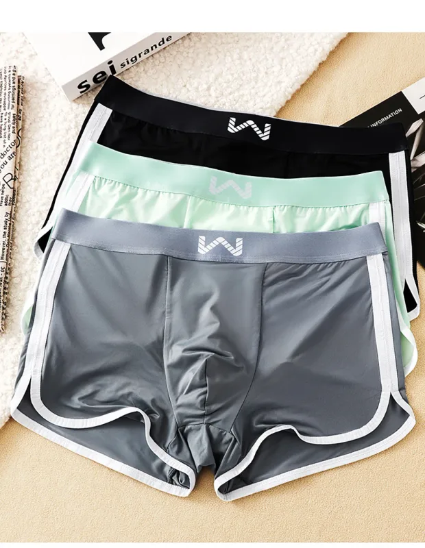 3 Buah/Pak Celana Dalam Pria Jaring Antibakteri Sejuk Sutra Es Celana Dalam Kantong Ruang Besar Boxer Homme Pinggang Elastis Tinggi
