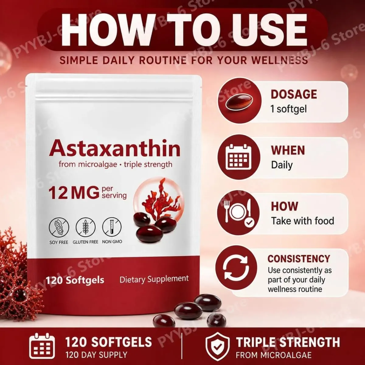 Astaksantin Softgeller Mikroalglerden Üçlü Güç Sağlıklı Yaşlanmayı Destekler Kolajeni Destekler Cilt Bariyerini Destekler 120 Softgels — image 4