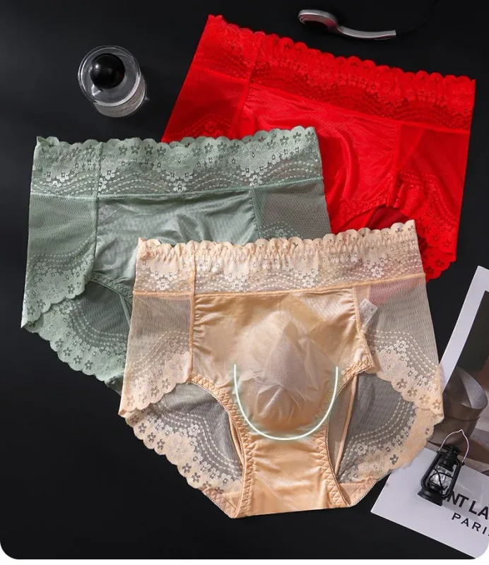 Flower Lace Mesh Hollow Out Sexy Men's Underwear Ice Silk Breathable Seamless Thin Triangle Pants Soft Traceless Male Briefs — image 8