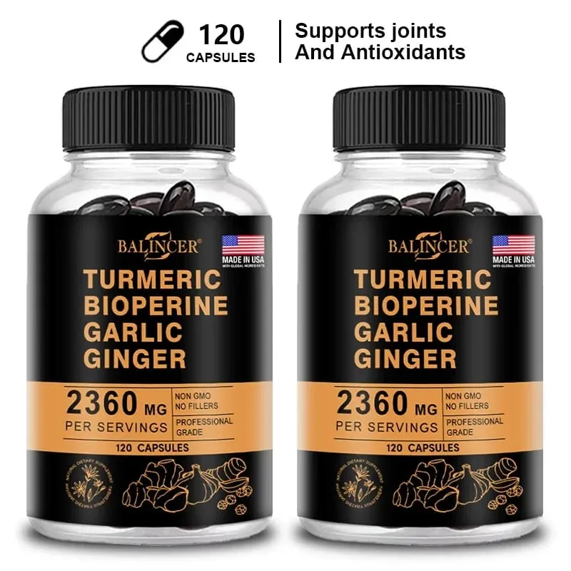 Tambahan Halia Kunyit dengan Piperine 2360 Mg dengan Bawang Putih Keselesaan Penghadaman & Kekebalan Nutrisi Tambahan Kalsium Bebas Gluten