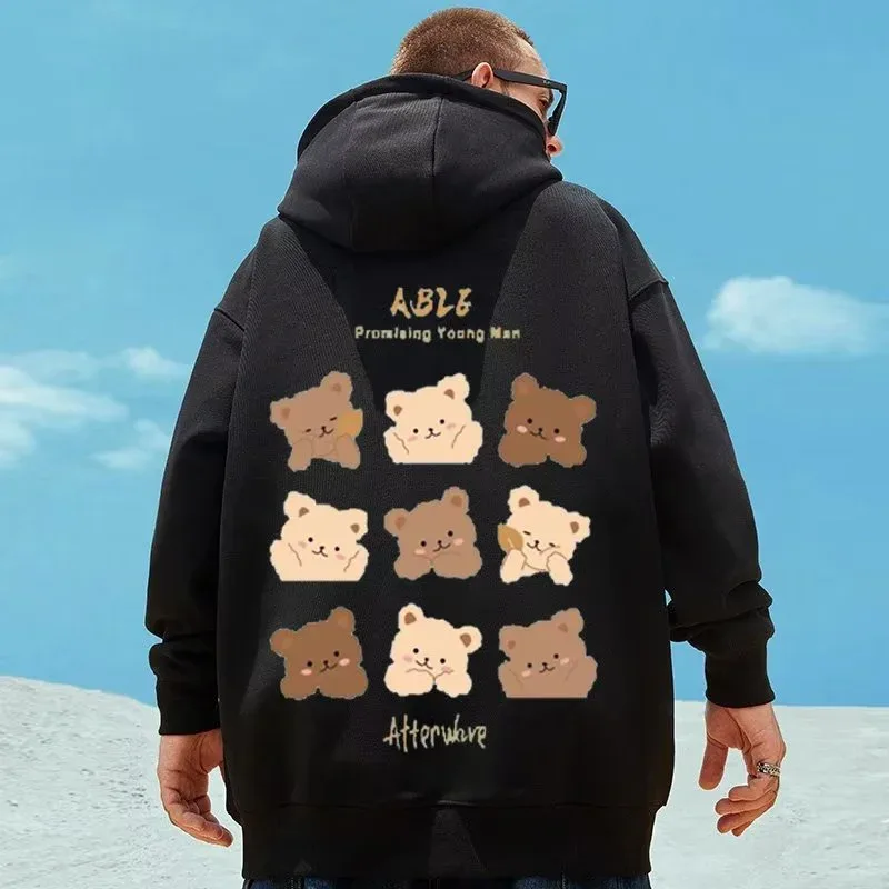 M-8XL Amerikaanse stijl straatbruin schattige beer print oversized hoodie paar hoodie grote zachte fluwelen trui met capuchon voor studenten — image 1