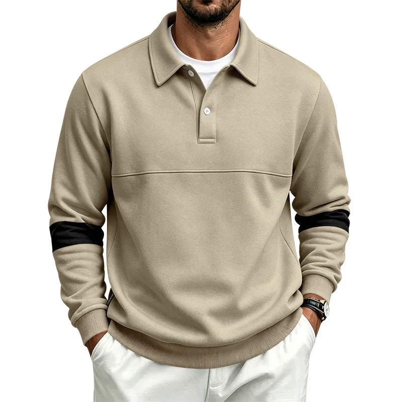 Men Lapel Polo Sweatshirt, Color Block Long Sleeve Pullover, Loose Solid Casual Top for Spring Autumn Daily Outfit — image 33