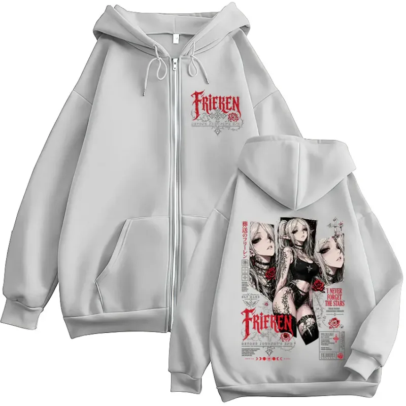 Anime Frieren Beyond Journey's End Zipper Hoodies Men Women Clothing Oversized Fleece Zip Up Hooded Sweatshirts Coats Streetwear — image 6