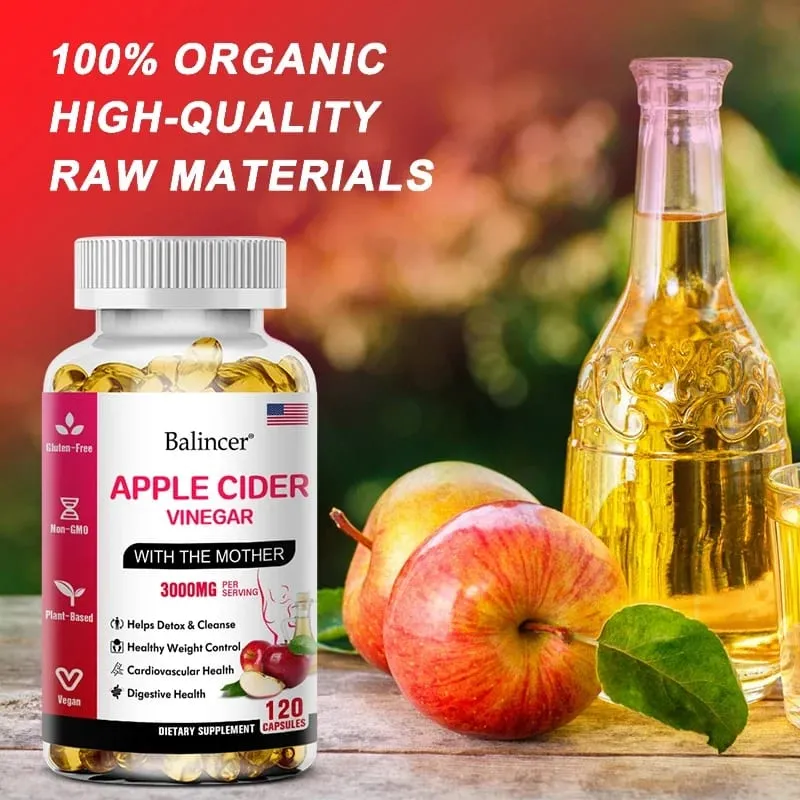 Balincer Ocet jabłkowy w kapsułkach 3000 mg Detox i oczyszczanie Spalanie tłuszczu Zdrowy suplement regulujący wagę Bez GMO — image 2