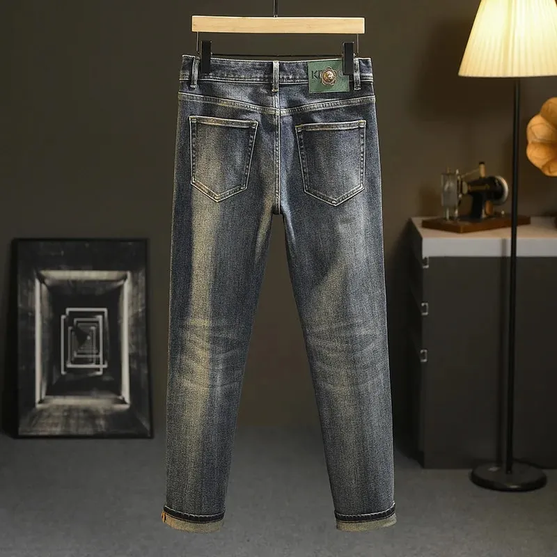 High-End-Jeans für Herren, vielseitig, gewaschene Denim-Kleidung, modisch, lässig, tailliert, Frühling und Herbst, leichte, luxuriöse, dicke Hose — image 5