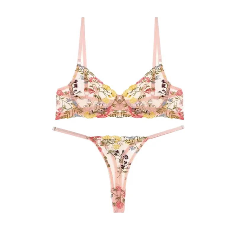 Sheer Intimates Transparent Lingerie Set Push Up Elegant Panties Bra Set Ultra-thin Embroidery Floral Underwear Women — image 10