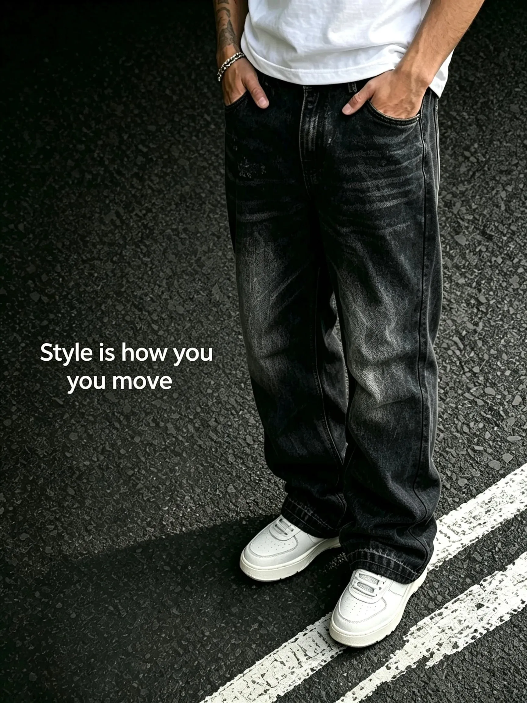 Men Y2K Baggy Bootcut Jeans Retro 2000s Street Swag Denim Pants Back Embroidery Distressed Washed Wide Leg Downtown Casual Jeans — image 6
