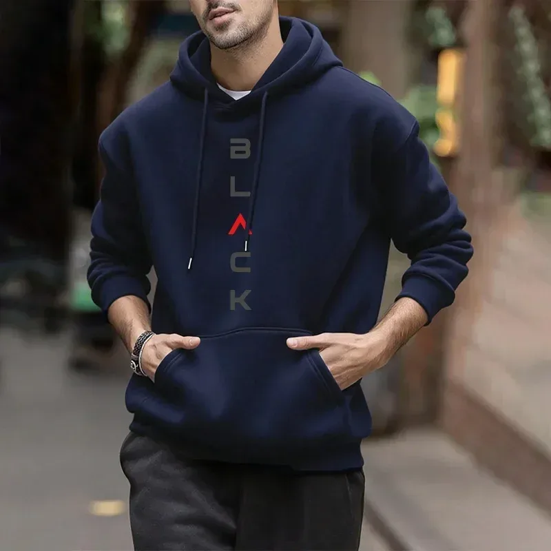 Black Letter Print Hoodies for Man Autumn Winter Hot Sale High Quality Hooded Sweatshirt Home Outdoor Casual Sport Warm Pullover — image 2