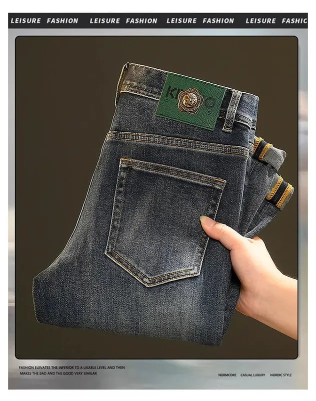 High-End-Jeans für Herren, vielseitig, gewaschene Denim-Kleidung, modisch, lässig, tailliert, Frühling und Herbst, leichte, luxuriöse, dicke Hose — image 7