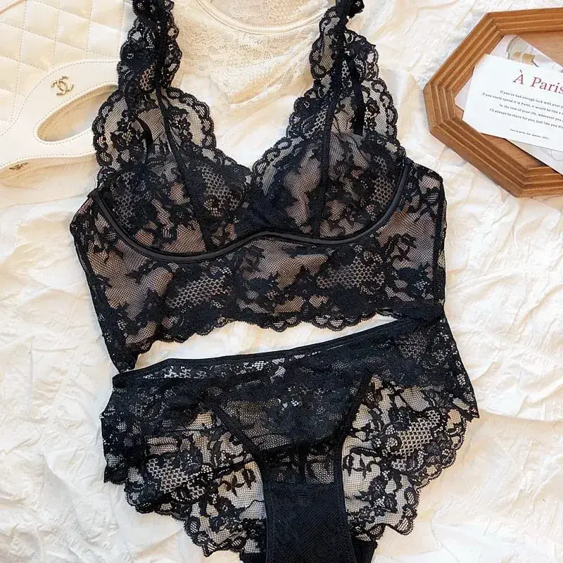 Conjunto de bralette de encaje: sujetador antiflacidez inalámbrico, lencería transpirable ajustable, sin aros, comodidad, ropa diaria delgada y sexy