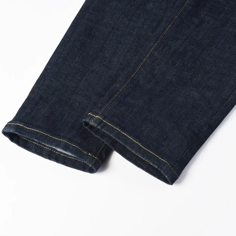 Men Deep Blue Vintage Washed Skinny Jeans Mid Waist Wrinkle Stretch Slim Fit Denim Casual Long Trousersy2k