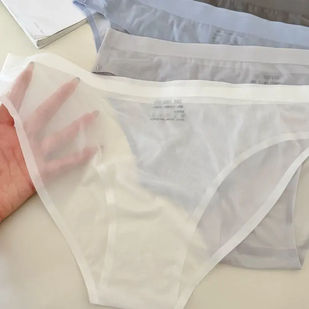 1 Pc Mannen Ultradunne Transparante Naadloze Ijs Zijde Slips 3D Ardennen Pouch Mid Taille Ondergoed Ademend Mannelijke lingerie