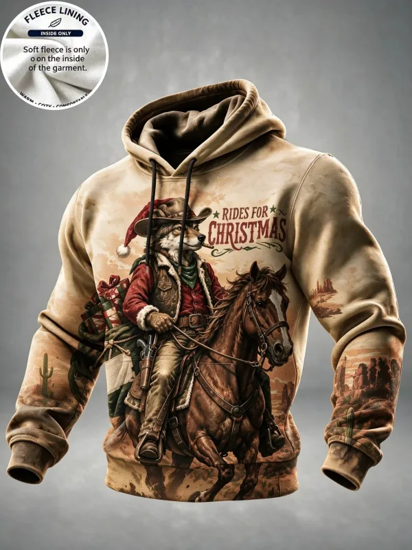 3D Print Christmas Fleece Hoodie Vintage Santa Pointing Figure Pullover Long Sleeve Kangaroo Pocket Xmas Holiday Sweatshirt — image 6