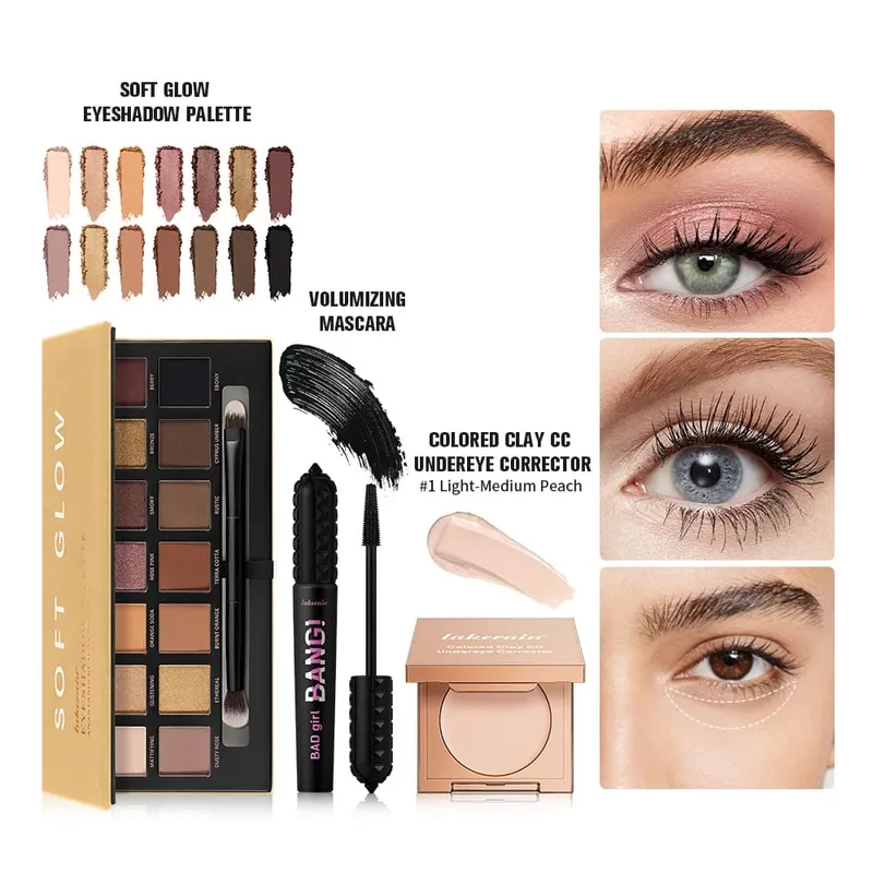 3 قطعة/المجموعة CC التغطية الكاملة Undereye اللون مصحح توهج عينيه لوحات تكثيف الماسكارا دائم الجمال عيون ماكياج كيت — image 2
