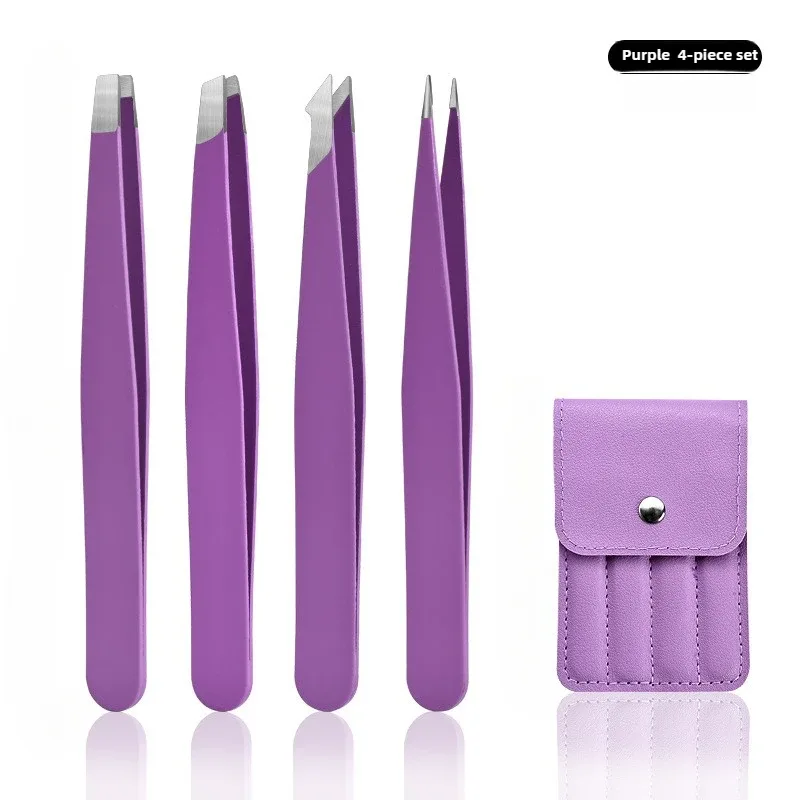 Stainless Steel Eyelash Tweezers 4 Pcs Can Precisely Facial Hair and Debris Makeup Tools Comes with a Folding Bag — image 8