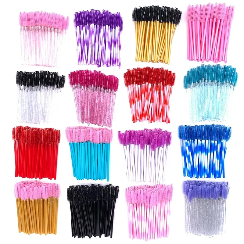 YGirlash 50 יחידות Lash Swans מוליך ריסים קריסטל ידית יהלום חד פעמית שרביטי מסקרה ניילון מברשת כלים קוסמטיים