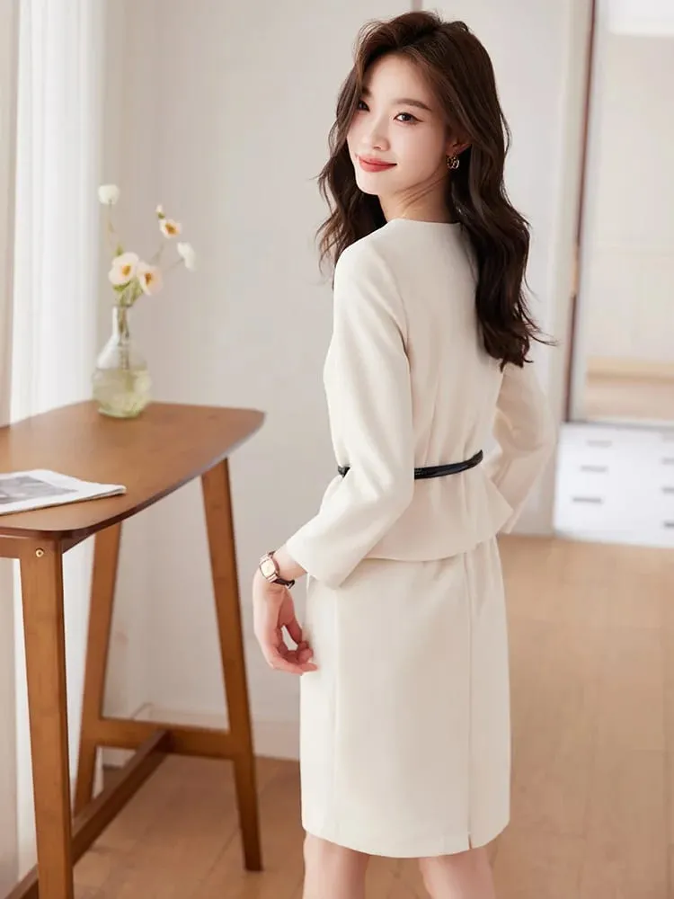 Elegant Spring Autumn Women Dress With Belt New Professional Navy Blue Formal Long Sleeve Slim Temperament Office Ladies Dresses — image 6