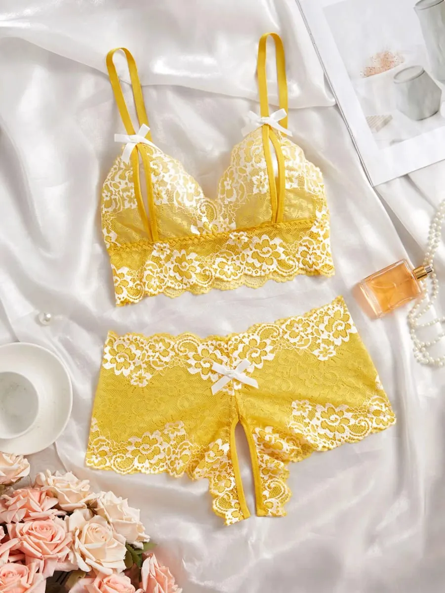 4 Pack Women's Floral Lace Lingerie Set Sexy Bra and Panty Set Wirefree Bralette Underwear Bow Spaghetti Strap Sleepwear 2026 — image 5