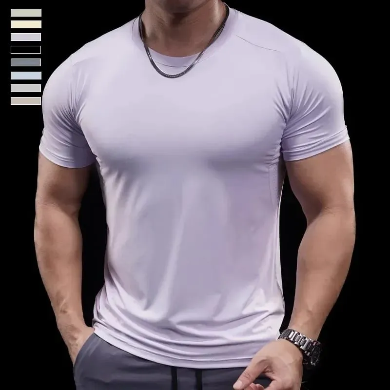Summer New Basketball Men's Running Training Sports Gym Fitness High Elastic Quick-drying Casual Short-sleeved T-shirt Tops — image 6