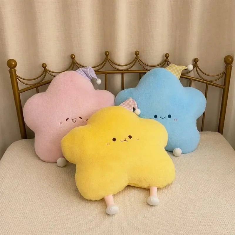 40-60cm Cute Star Plush Pillow with Sleep Hat Kawaii Star Stuffed Cushion Soft Fluffy Sofa Throw Pillow Girl Bedroom Home Decor — image 2