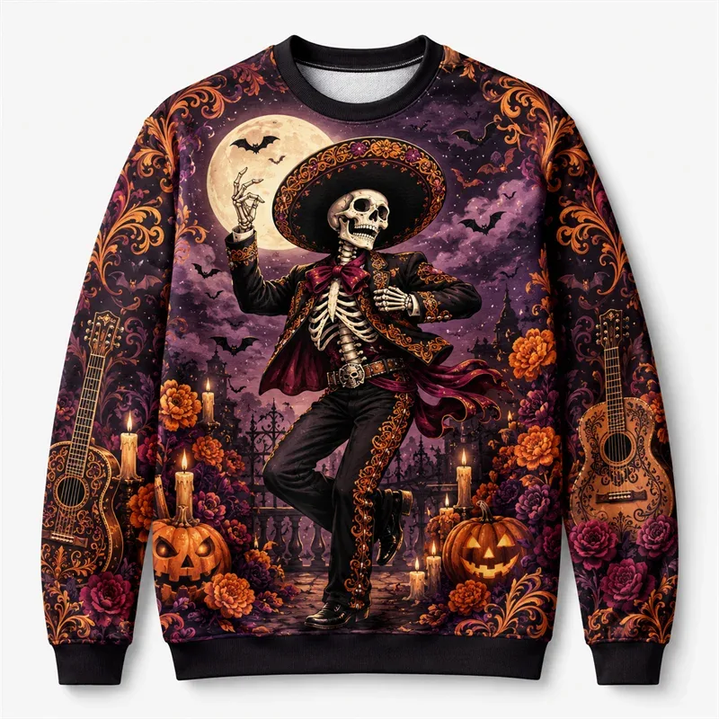 2026 New Ghost Pumpkin Skeleton Print Halloween Sweatshirts Fashion Holiday Wear Unisex O Neck Sweater Cool Streetwear Pullovers — image 8