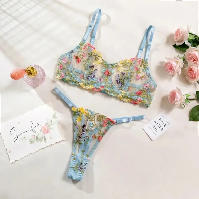 2-Piece Bohemia Floral Lingerie Set Embroidery Versatile Underwear Intimates Underwire Push-up Sheer Bra Panty Set For Lady Girl — image 9
