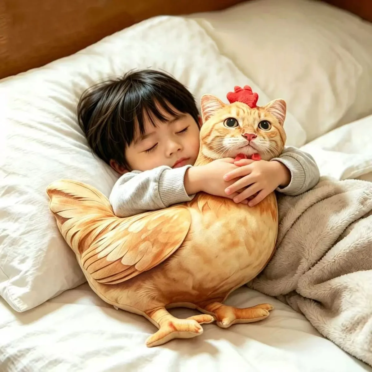 Chat poulet drôle nouveauté doux en peluche oreiller mignon Animal en peluche canapé coussin 3D Orange Tabby chaton poupée