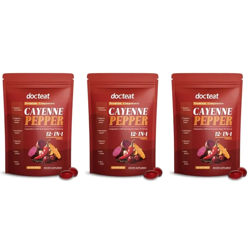 Cayenne Pepper Softgels with 12-in-1 Enhanced Botanical Formula for Antioxidant and Vascular Health Support 180 Softgels