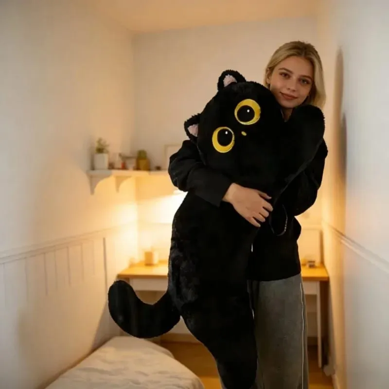 Černá kočka plyšový polštář Logic Cat Panenka Dlouhá postel Polštář Ložnice Spona na spací nohu Polštář Pohovka Polštář Domov Použití Pomůcky