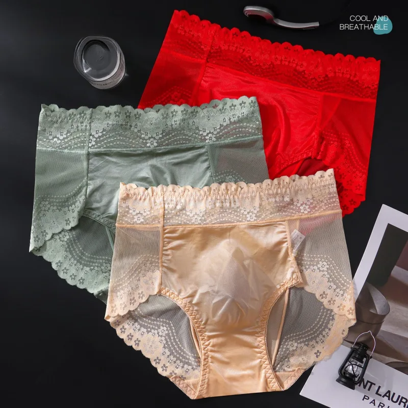 Flower Lace Mesh Hollow Out Sexy Men's Underwear Ice Silk Breathable Seamless Thin Triangle Pants Soft Traceless Male Briefs — image 3