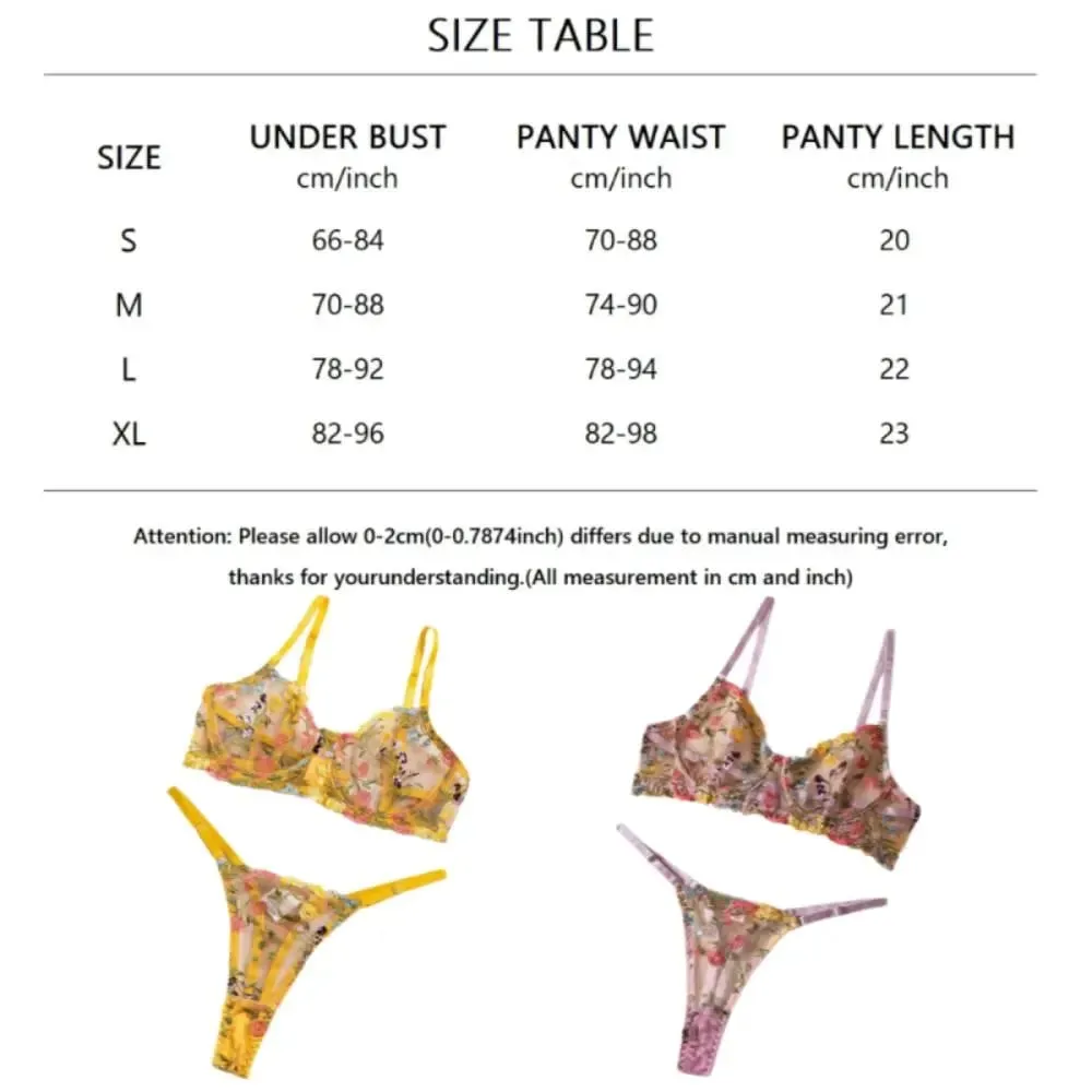 2-Piece Bohemia Floral Lingerie Set Embroidery Sheer Underwear Intimates Underwire Push-up Versatile Bra Panty Set For Lady Girl — image 3