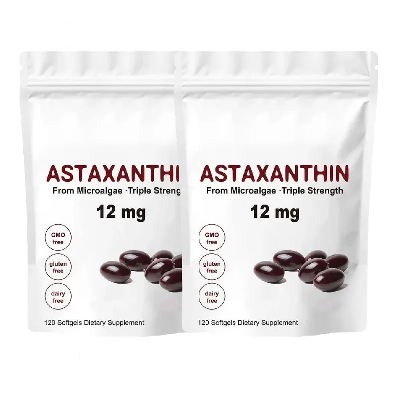 Astaxantina de força tripla 12 mg - Suplemento antioxidante natural de astaxantina não OGM verificado e sem glúten - 120 cápsulas gelatinosas