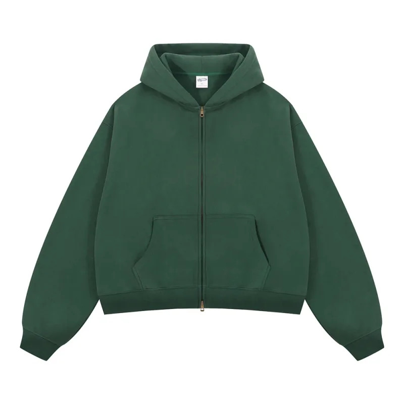 Trendy 2025 Winter Man Solid Fleece Boxy Hoodies Unisex 350gsm Double Head Zipper Hooded Sweatshirts Coat HY1122 — image 12