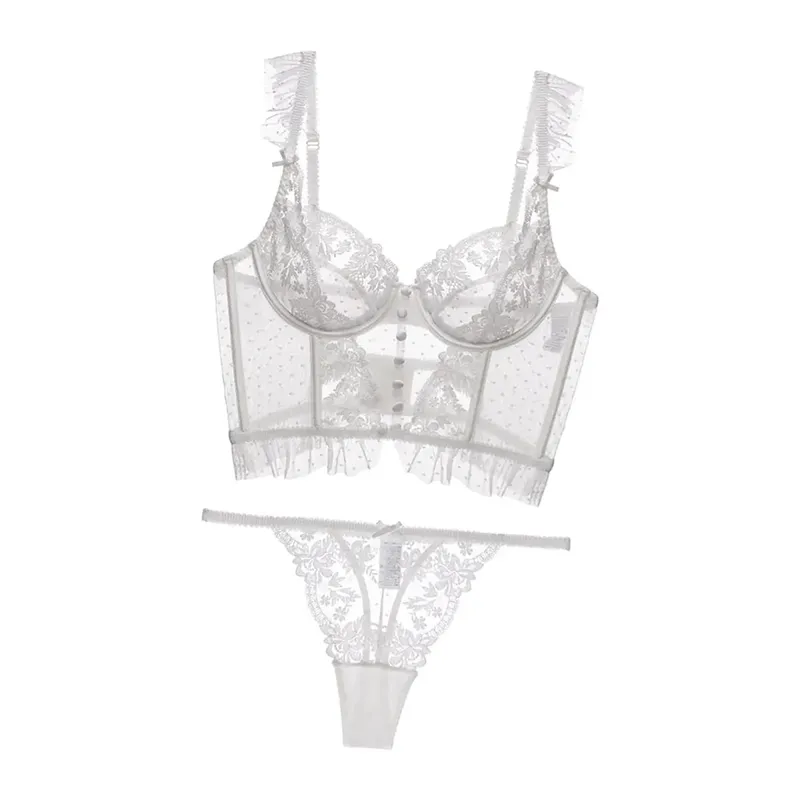 Set Pakaian Dalam Wanita 2 Keping Bodysuit Selesa Push Up Bra Set Seluar Dalam Bra Renda Bunga untuk Perkahwinan Setiap Hari Pakai Pakaian Tidur — image 8