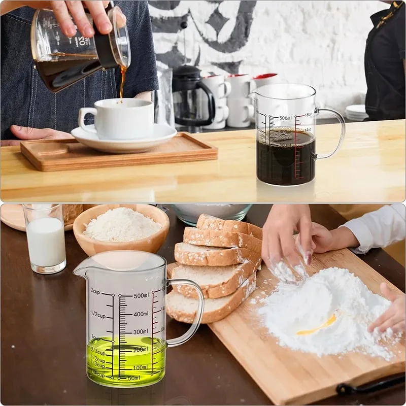 Högt borosilikatglas Mätkoppar Klart glas Skala Cup med handtag V-formad pip Köksglas mätbägare — image 6
