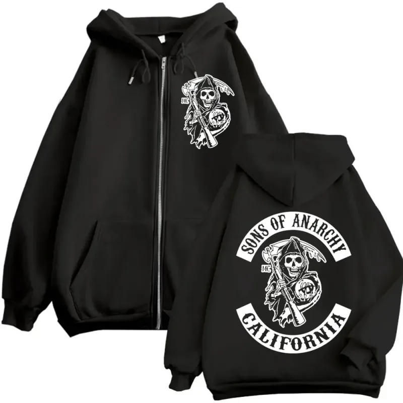 Sons of Anarchy Double Sided Print Zipper Hoodie Men's Women Gothic Vintage Zip Up Sweatshirt Casual Fashion Oversized Pullovers — image 16