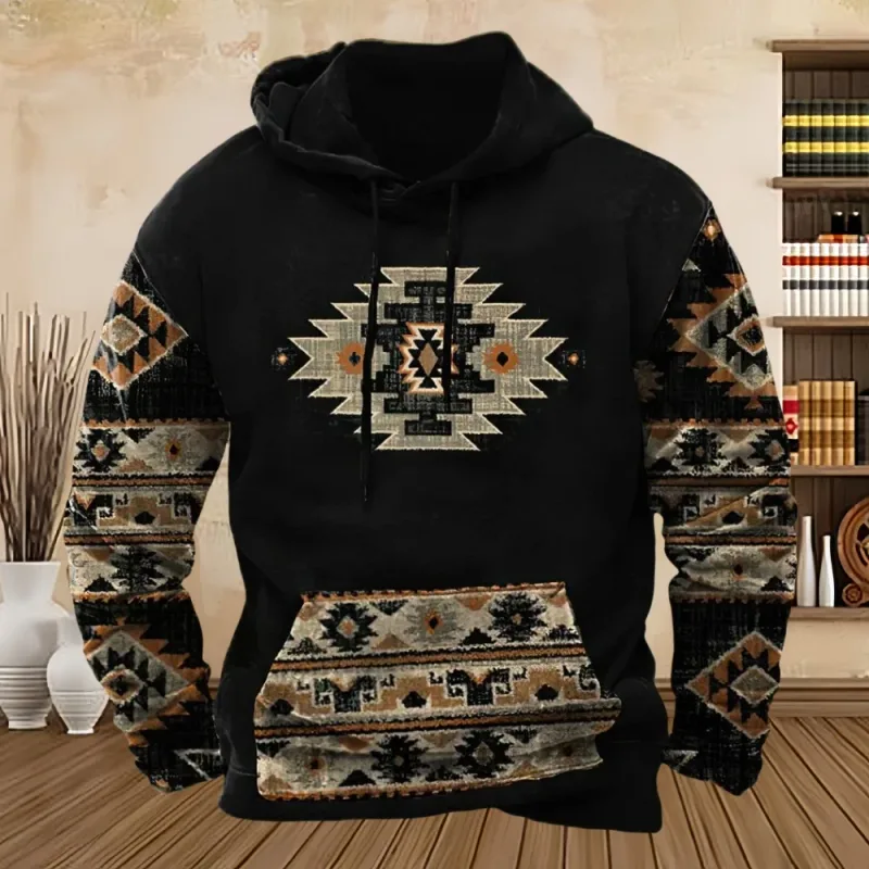Vintage Tribal Style Print Men's Hoodies Sweatshirt Spring Autumn New Loose Pullover Casual Streetwear Oversized Men's Clothing — image 2