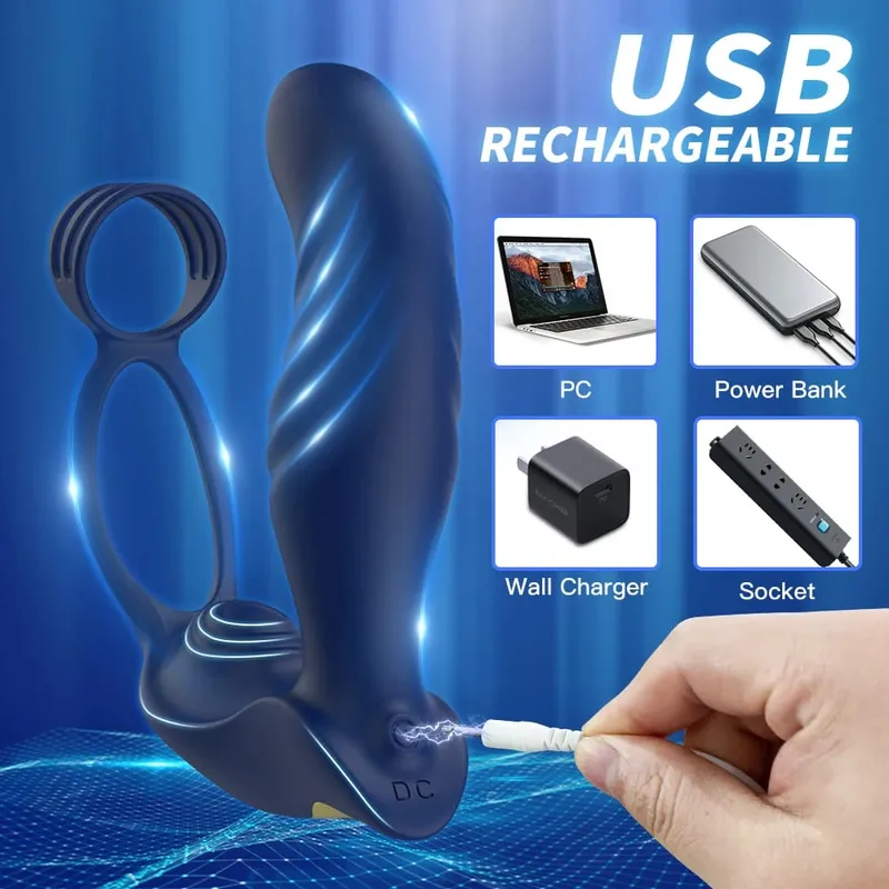 Anal Vibrator Bucking Prostate Massager With Penis Ring Remote Control Vibrating Butt Plug Cockring Anus Sex Toy Para sa Mga Lalaki Mag-asawa
